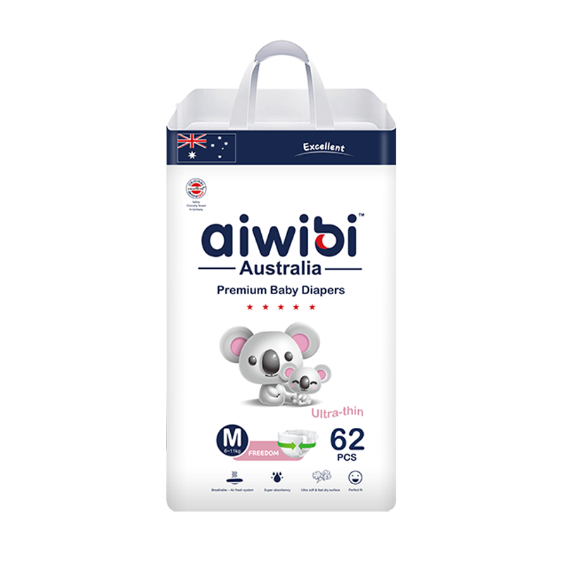 Aiwibi Light Feather Baby Diapers, Size M, 62Pcs