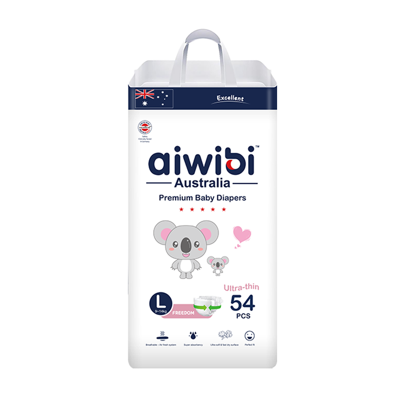 Aiwibi Light Feather Baby Diapers, Size L, 54Pcs