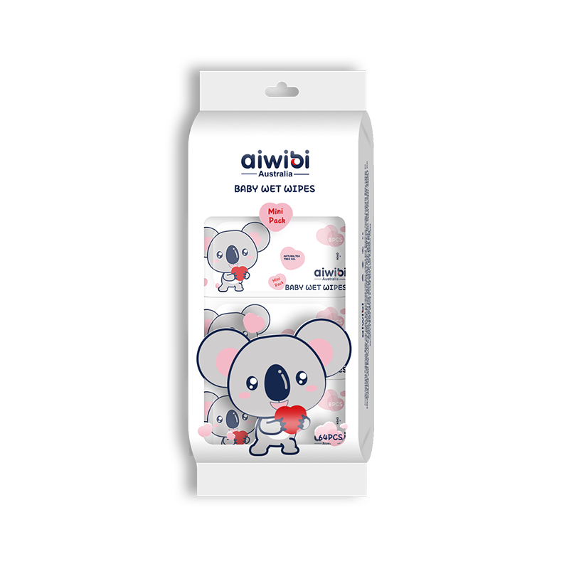 Aiwibi Mini Baby Wet Wipes, 64Pcs (8Pcs*8Bag), Natural Tea Tree Scent, No Lid, 150mm*140mm