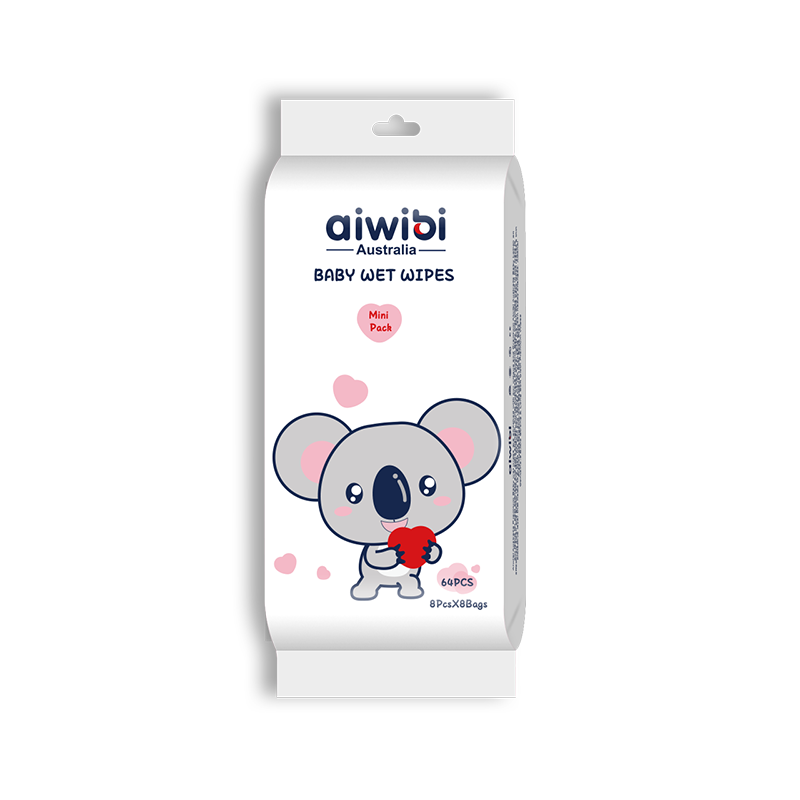 Aiwibi Mini Baby Wet Wipes, 64Pcs (8Pcs*8Bag), Natural Tea Tree Scent, No Lid, 150mm*140mm