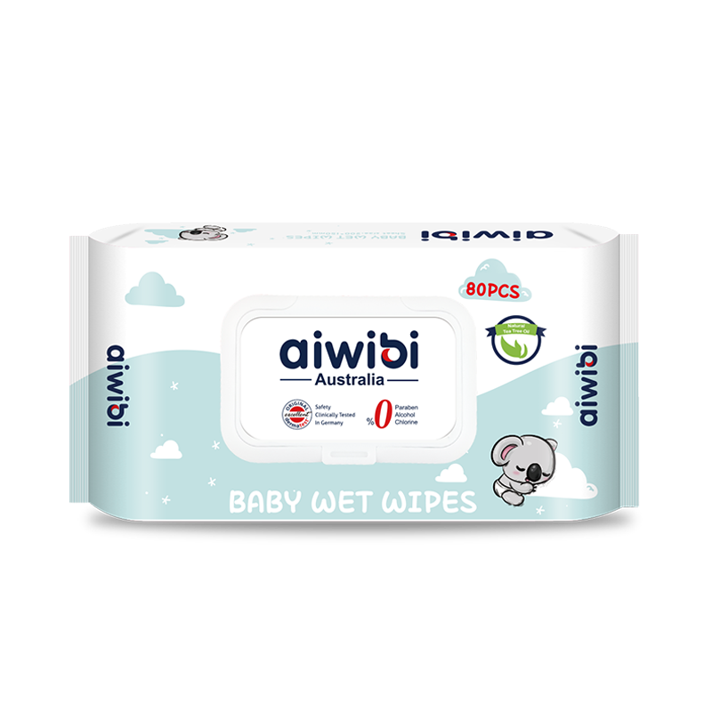 (CARTON DEAL 12 PACKS!) Aiwibi Gentle Soft Baby Wet Wipes, 80Pcs, Natural Tea Tree Scent, Regular Lid, 200mm*150mm